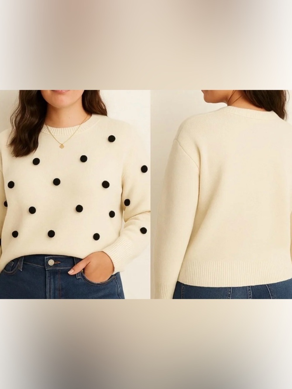 Madewell Brockton Bobble Sweater cream with navy pom-pom details size medium - Picture 1 of 9